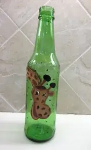 Unique Green Decorative 9" Bottle with Hand Painted Giraffe Design Collectible