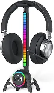 RGB Light Headphone Stand, PC Gaming Headset Stand with USB 2.0 & Type C Port Hub, Headphone Holder Hanger with 1.5m Type C Cable, Gamers Desktop Accessories