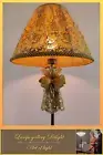 Floor lamp, art deco lamp, floor lamp with a fabric golden shade