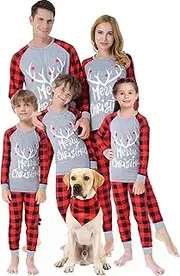 [Loncoco] Matching Family Christmas Pajamas Women Men Plaid Deer Sleepwear Elk Clothes Pjs