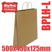 250 x Large Brown Kraft Paper Gift & Shopping Bags Twist Rope Handle 500x450x125