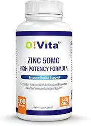 O!VITA Zinc 50mg High Potency Formula, for Immune System and antioxidant Support, up to 100 Days of Supply (100 Non-GMO, Vegan Tablets)