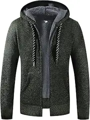 [Maiyifu-GJ] Cardigan Sweater for Men Long Sleeve Fleece Lined Sweaters Coats Full Zip Hooded Knitted Outerwear Winter Jackets