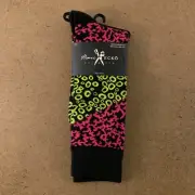 Marc Ecko Cut & Sew Men's Shoe Size 6-12 Black Neon Print 1 Pair Crew Socks NWT