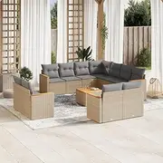 12 Piece Garden Sofa Set with Cushions Beige Poly Rattan Patio Bar Sets