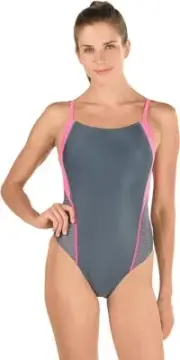 Speedo Womens Flyback Solid Speedo Black One Piece Swimsuit Size 6/32