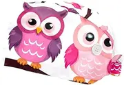 [YTYVAGT] 2-Pc,Scrub Bouffant Caps,Workout Hat with Sweatband Headgear for Women,Cartoon Owl Colorful Pattern