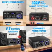 Home Theater Audio Stereo Sound Amplifier Amp 2 Channel 300W Wireless Bluetooth