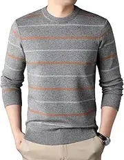 [JEShifangjiusu] Men's Striped Aesthetic Sweater Casual Crewneck Long Sleeve Knit Pullover Lightweight Ribbed Hem Sweaters
