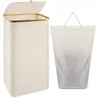 Foldable Large Laundry Hamper with Lid & Inner Bag Bathroom Accessories (Beige)