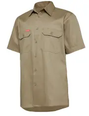 2 X Mens Hard Yakka Short Sleeve Lightweight Drill Ventilated Shirt Khaki