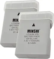 [MINSHI] EN-EL14、EN-EL14A、EN-EL14e Battery Compatible with Nikon D5100，D3100, D3200, D3300, D3400 (2 Pack) 7.4V,1500mAh High Efficiency Battery