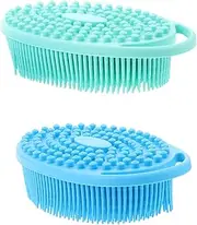 IWOWHERO 2pcs Silicone Body Wash Brush Exfoliating Shower Scrubber Scalp Massager Gentle Cleansing Tool for Daily Use Soft Bristle Design for Comfortable Skin Care Space Saving Hanging