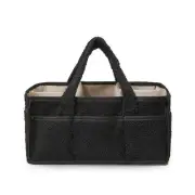 Black Nappy Caddy Organiser | Plush Felt Baby Tote | Modern Nursery Basket