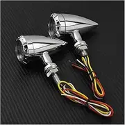 Indicators Flowing Turn Signal Motorcycle Universal Cafe Racer Turn Signal Lights Amber Brake Indicator Light For Harley Chopper Cruiser Bobber Turn Signal Indicator(Chrome)