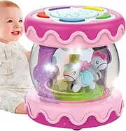 Musical Light Up Rotating Toys - Carousel Rotating Crawling Learning Kid Drum | Creative Novelty Interactive Toddler Tummy Educational Drum for Christmas