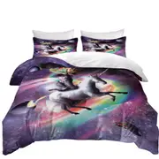 Crazy Funny Space Cat Riding Unicorn with Tacos and Rainbow Quilt Cover