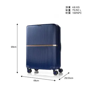 【Samsonite 新秀麗】25吋MINTER可擴充防盜拉鍊PC前掛釦TSA避震飛機輪托運行李箱(多色可選)