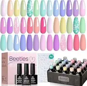 Beetles 20Pcs Gel Nail Polish Kit with Glossy & Matte Top Coat and Base Coat - Pastel Paradise Girly Colors Collection Bright Nail Art Solid Sparkle Glitters Gel Polish