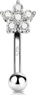 [Melighting] 16G 6 mm 8 mm Rook Earring 925 Sterling Silver Flower Cartilage Earring Clear CZ Silver Eyebrow Ring Stud Earring Rook Piercing Jewelry for Women