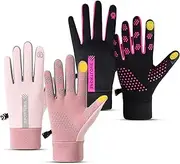 [GLGHMH] 2 Pairs Winter Thin Thermal Gloves Waterproof Finger Touch Screen Non-Slip Cold Resistant Gloves Windproof Warm Winter Running Gloves for Womens Outdoor Sports,Cycling,Driving,Hiking