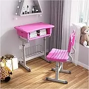 Kids Desk and Chair Set, Height Adjustable Children Study Table with Storage Drawer, Hook and Storage Rack Student Study Reading Writing Workstation for Home, School and Training,Pink
