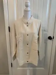 New Eileen Fisher Mandarin Collar Channel Jacket Undyed Ecru Sz O/S
