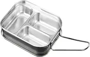 Kids Steel Lunch Box, Double Layers Metal Lunch Container with 3 Compartments, Leakproof Food Storage Box with Folding Handle, Large Capacity Box for Kids and Adults
