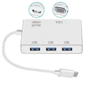 Type C to HDMI TV VGA 3 USB 3.0 Cable Adapter Converter for Macbook Notebook PC