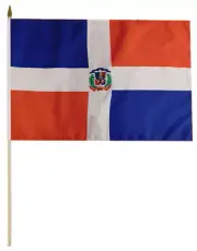 Lot of 6 Dominican Republic 100D 12"x18" Stick Flag 30" Wood Staff