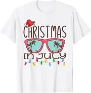 [keoStore] Christmas in July Santa Hat Sunglasses Summer Beach ds1100 T-Shirt