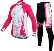 [LMKIJNB] Womens Cycling Jersey Long Sleeves Set Bicycle Clothing Sportswear Biking Suit Tights Spring Autumn Moisture Wicking Quick-Dry UV Protection 3D Gel Padded MTB Outdoor Windproof PO02,D,X