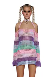 [Club Exx] Funday Vibes Crochet Mini Dress - Pastel