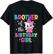 [X.Style] Brother of The Birthday Girl Shirt Cat Brother Cousin 1st ds216 T-Shirt (2XL) Black