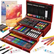 185-Piece Super Deluxe Wooden Art Set Crafts Drawing Kit with 2 Sketch Pads, Cra