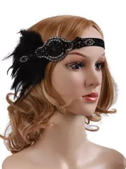Beaded Great Gatsby Headband Feathers