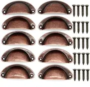 ACBBMNS 30pcs Shell Cup Handles Half Moon Vintage Cupboard Door Knobs Kitchen Cabinet Drawer Cupped Pulls Antique Shell Pulls with Screws (Red Bronze)