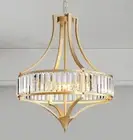 21.6" Crystal Chandeliers for Dining Room Modern Gold Chandelier with Round Met
