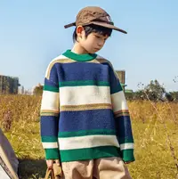 在飛比找樂天市場購物網優惠-男童童裝秋冬款時尚男孩條紋針織衫 上衣 毛衣HD027