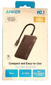 Anker USB C Hub 5-in-1 4K HDMI 30Hz HDMI Display 5Gbps w/ 85w Pass-Through - NEW