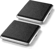 [YIMIDM] Leather Black Cigarette Case, 2 Pcs Leather Cigarette Box, Cigarette Box Holder for Men, Women (Hold 20 Cigarette for Regular Size)