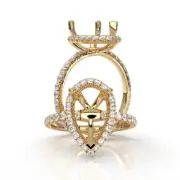 Halo Pave Pear Semi Mount Diamond Engagement Proposed Ring 18k Yellow Gold 1Ctw