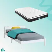 King Single Package | Gibson Wooden Bed Frame White & Bonita Euro Top Mattress (Medium Firm)
