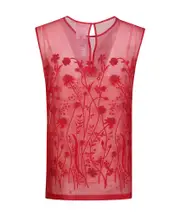 P.A.R.O.S.H. Sheer Detailed Floral Embroidered Top Red
