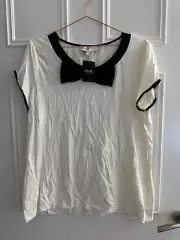 Womens Black White Bow Top Next Size 22 Cotton Elastane New With Tags