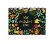 Smooth Page Turning Thick Paper Memo Lined Dual Coil Floral Print Desk Calendar Ornament Simple Creative English 2022-2023 Table Calendar Office Supplies - F