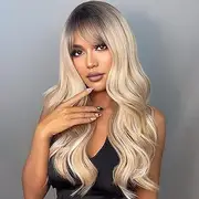Long Curling H Wigs with Bangs y Wavy H Wig with H Net Heat Sy hetic for Women Cosplay Par Daily Use
