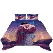 Art Painting Sunset Sleepy Butterfly Girl Coverlet
