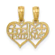 14K Yellow Gold Polished 2 Piece Break Apart Best Friends Hearts Pendant