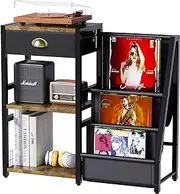 YAKANJ Record Player Stand,Vinyl Record Storage,3 Tier Turntable Stand with Records Holder,End Table for Media Stereo Speaker,Amplifiers,Magazines-Vintage